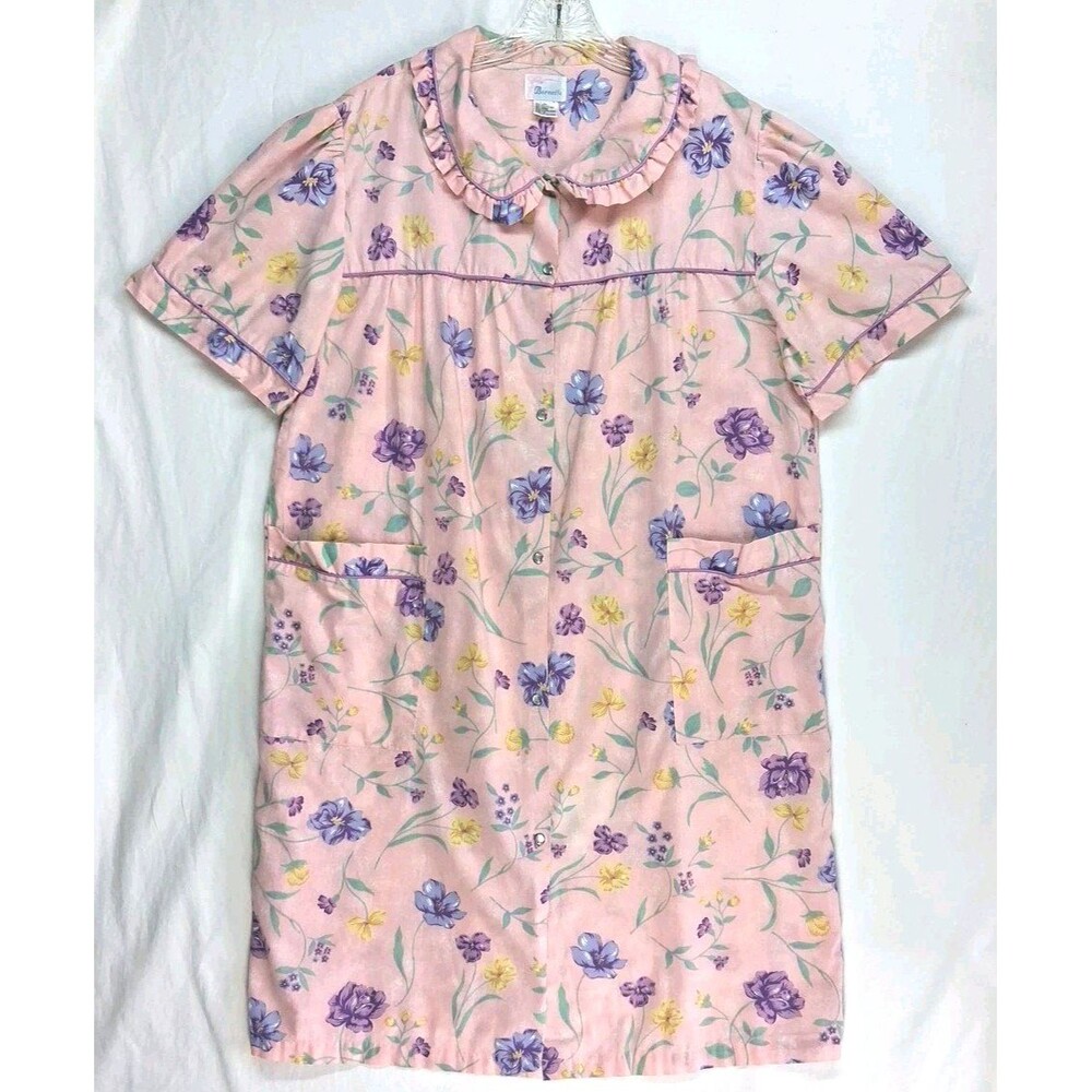 Vtg Bernette Floral House Dress Night Gowns Snap Closure Women's 1X Grannycore